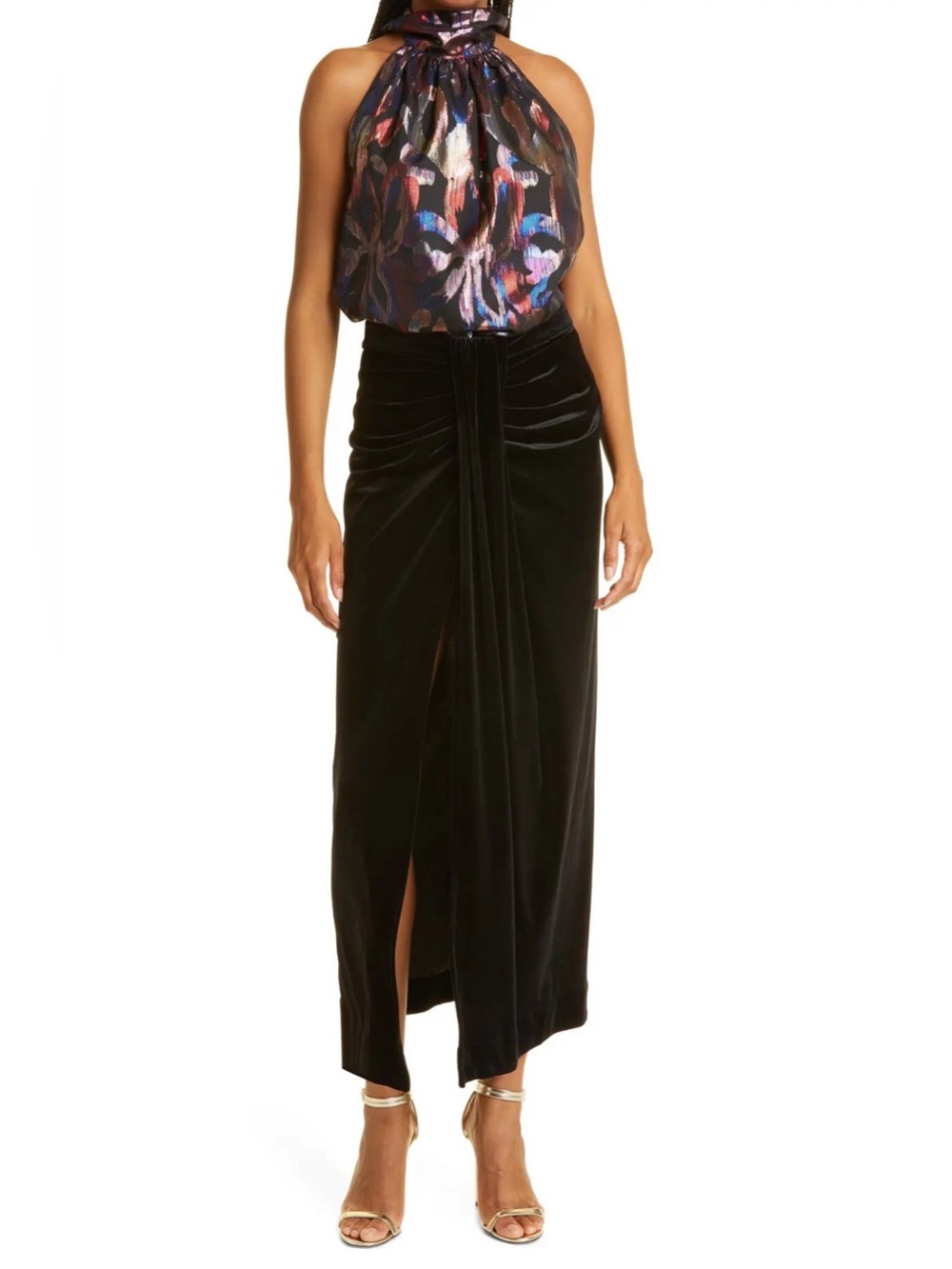 Sabina Musayev Alessandra Metallic Halter Top Womens Large Tie Back Glamorous